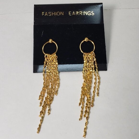 Women's Polished Gold tone Hoop Fringed Chain Post Drop Dangle Earrings, 2.75-in - Picture 5 of 8